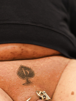 Beta Dicklette with a Big Beta Tattoo